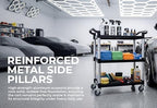 Commercial 3-Shelf Rolling Service Utility Cart | Capacity 390 lbs. | 37" x 34" x 16" | Black, alternate view 6