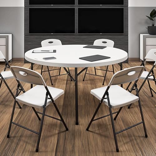 Commercial 5' (60") Round Blow Mold Table, White in White, alternate view 2