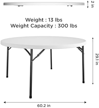 Commercial 5' (60") Round Blow Mold Table, White in White, alternate view 3