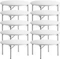 Commercial 5ft Round Table Pack - 10 Lightweight Plastic Tables for Cafeteria, Events, Banquets & Parties