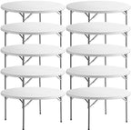 Commercial 5ft Round Table Pack - 10 Lightweight Plastic Tables for Cafeteria, Events, Banquets & Parties