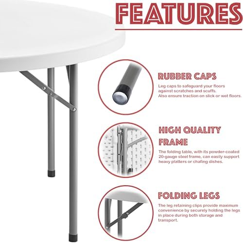 Commercial 5ft Round Table Pack - Lightweight, Ideal for Cafeterias, Events & Banquets - 60" Circle Plastic, alternate view 3