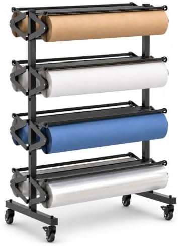 Commercial 8-Roll Paper Roll Dispenser Rack with Cutter with Locking Caster