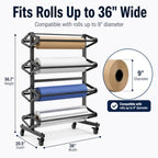 Commercial 8-Roll Paper Roll Dispenser Rack with Cutter with Locking Caster, alternate view 3