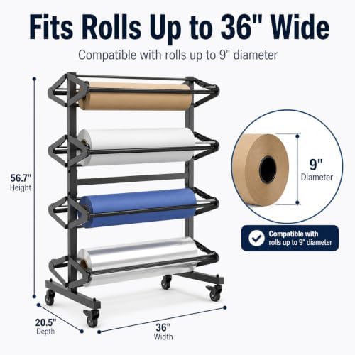 Commercial 8-Roll Paper Roll Dispenser Rack with Cutter with Locking Caster, alternate view 3