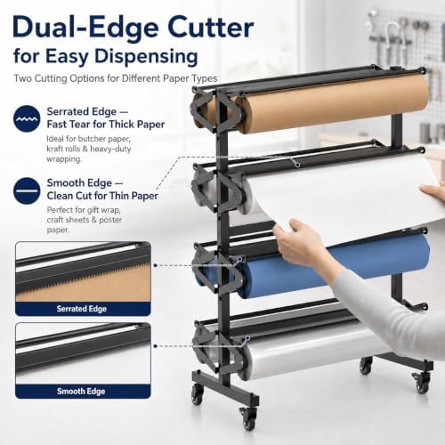 Commercial 8-Roll Paper Roll Dispenser Rack with Cutter with Locking Caster, alternate view 4