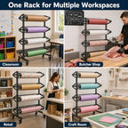Commercial 8-Roll Paper Roll Dispenser Rack with Cutter with Locking Caster, alternate view 6