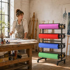 Commercial 8-Roll Paper Roll Dispenser Rack with Cutter with Locking Caster, alternate view 7