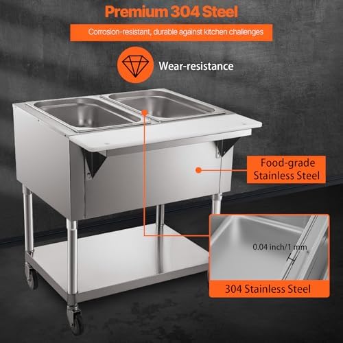 Commercial Electric Food Warmer, 2-Pot Steam Table Food Warmer, Features 0-100°C Adjustable Temp, Movable, alternate view 3