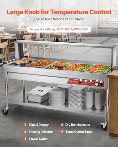 Commercial Electric Food Warmer, 7 Pans + 2 Pots Steam Table, 1800W Professional Buffet Catering Food Warmer, alternate view