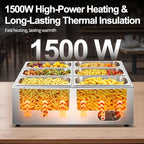 Commercial Food Warmer 48 Qt Stainless Steel Steam Table Countertop Buffet Warmer, 6-Pan 1500W Electric Bain, alternate view