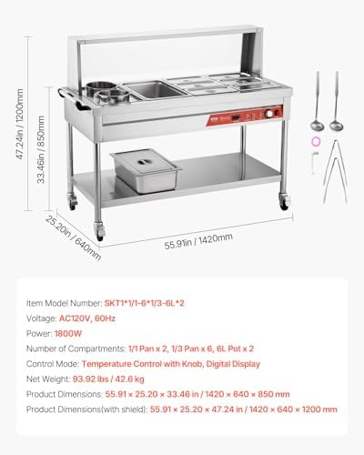 Commercial Food Warmer, 7 Pans + 2 Pots Electric Steam Table, 1800W Professional Buffet Catering Food Warmer, alternate view