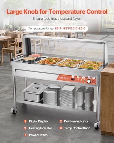 Commercial Food Warmer, 7 Pans + 2 Pots Electric Steam Table, 1800W Professional Buffet Catering Food Warmer, alternate view