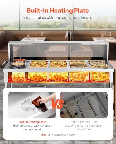 Commercial Food Warmer, 8 Pans + 2 Pots Electric Steam Table, 1800W Professional Buffet Catering Food Warmer, alternate view