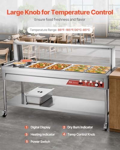 Commercial Food Warmer, 8 Pans + 2 Pots Electric Steam Table, 1800W Professional Buffet Catering Food Warmer, alternate view