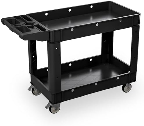 Commercial Grade 2 Shelf Utility Cart with Wheels - Rolling Tool Trolley, Heavy Duty Service Push Cart for