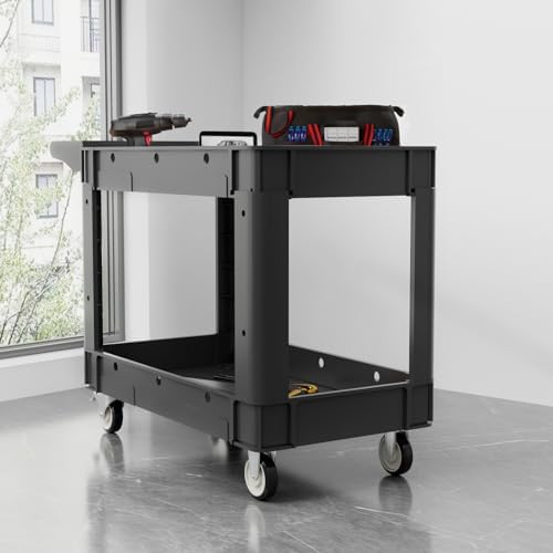 Commercial Grade 2 Shelf Utility Cart with Wheels - Rolling Tool Trolley, Heavy Duty Service Push Cart for, alternate view 2