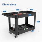 Commercial Grade 2 Shelf Utility Cart with Wheels - Rolling Tool Trolley, Heavy Duty Service Push Cart for, alternate view 3