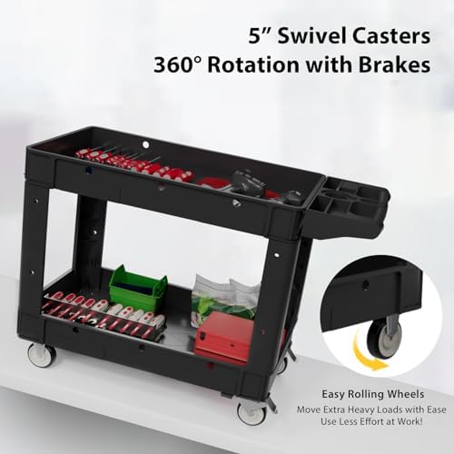 Commercial Grade 2 Shelf Utility Cart with Wheels - Rolling Tool Trolley, Heavy Duty Service Push Cart for, alternate view 5
