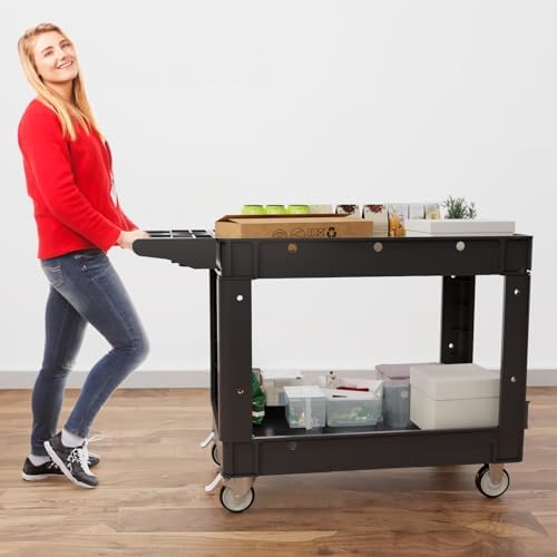 Commercial Grade 2 Shelf Utility Cart with Wheels - Rolling Tool Trolley, Heavy Duty Service Push Cart for, alternate view 6