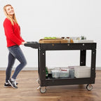 Commercial Grade 2 Shelf Utility Cart with Wheels - Rolling Tool Trolley, Heavy Duty Service Push Cart for, alternate view 6