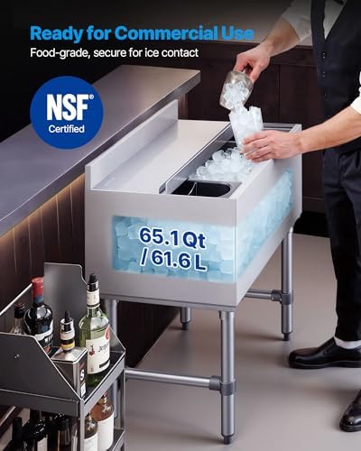 Commercial Ice Bin,19 Inch Stainless Steel Ice Chest with Sliding Lid and Bottle Holders, Cooler Cart Cocktail, alternate
