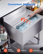 Commercial Ice Bin,19 Inch Stainless Steel Ice Chest with Sliding Lid and Bottle Holders, Cooler Cart Cocktail, alternate