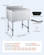Commercial Ice Bin,19 Inch Stainless Steel Ice Chest with Sliding Lid and Bottle Holders, Cooler Cart Cocktail, alternate