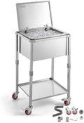 Commercial Ice Bin, Underbar Ice Bin, Stainless Steel Ice Chest with Sliding Lid, Bottle Holders, Adjustable