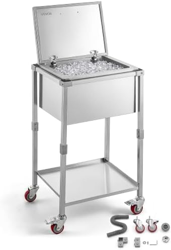Commercial Ice Bin, Underbar Ice Bin, Stainless Steel Ice Chest with Sliding Lid, Bottle Holders, Adjustable