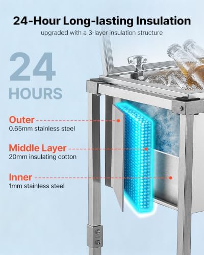Commercial Ice Bin, Underbar Ice Bin, Stainless Steel Ice Chest with Sliding Lid, Bottle Holders, Adjustable, alternate view