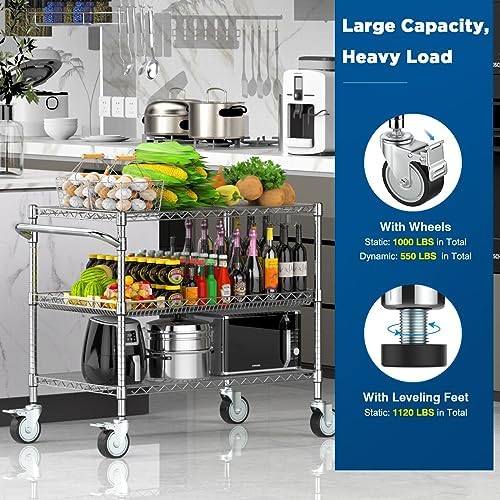 Commercial Rolling Utility Cart,45In Large Kitchen Carts with Wheels, alternate view 3