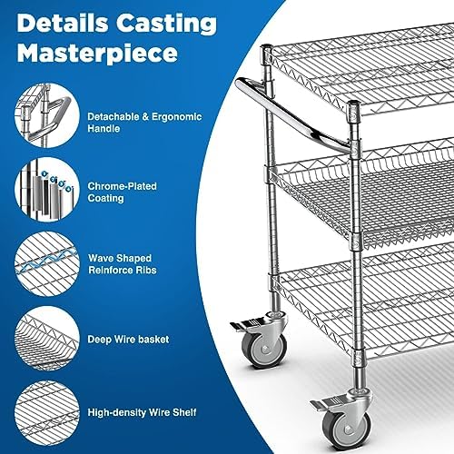 Commercial Rolling Utility Cart,45In Large Kitchen Carts with Wheels, alternate view 4