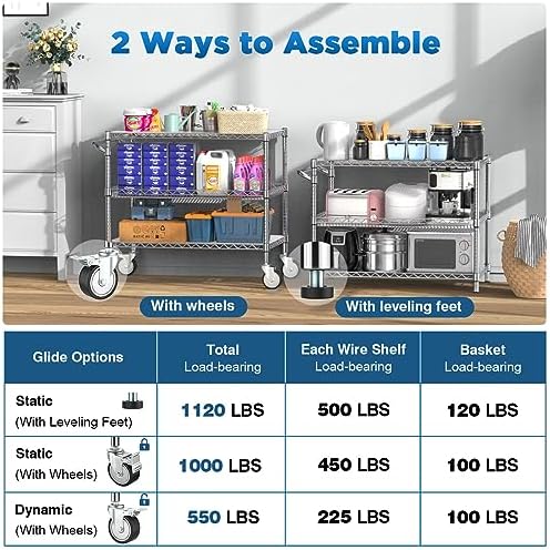 Commercial Rolling Utility Cart,45In Large Kitchen Carts with Wheels, alternate view 6