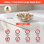 Commercial Salad Bowl, 180oz / 5.5 Qt, 12.8", 4 Pack, Dishwasher Safe in 180 oz in Clear, alternate view 2