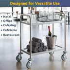 Commercial Stainless Steel Utility Cart 28" x 16" x 32" - 2 Shelf Rolling Metal Cart with Wheels for Kitchen, alternate view
