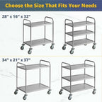 Commercial Stainless Steel Utility Cart 28" x 16" x 32" - 2 Shelf Rolling Metal Cart with Wheels for Kitchen, alternate view