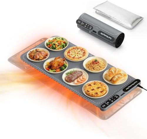 Compact Food Warming Mat 32"x15", 7 Temp Levels for Family Dinners (Gray) in Gray
