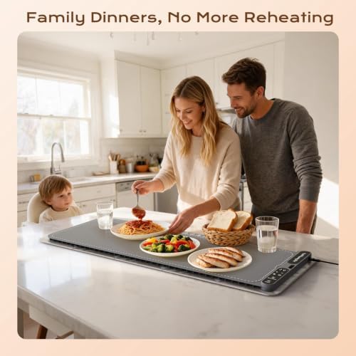 Compact Food Warming Mat 32"x15", 7 Temp Levels for Family Dinners (Gray) in Gray, alternate view 2