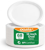 Compostable Oval Paper Plates [10 inch, 68-Pack] Elegant Disposable Dinner Platter Heavy-Duty Quality, Natural