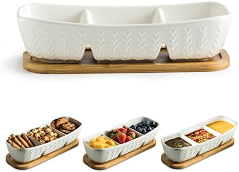 Condiment Bowls Divided Serving Tray, Chip and Dip Bowl for Party in Medium-10 inches in White