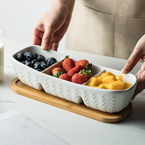 Condiment Bowls Divided Serving Tray, Chip and Dip Bowl for Party in Medium-10 inches in White, alternate view 2