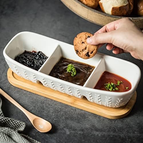 Condiment Bowls Divided Serving Tray, Chip and Dip Bowl for Party in Medium-10 inches in White, alternate view 6