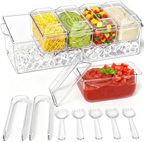 Condiment Tray, Chilled Condiment Server, Bar Accessories on Ice in 8 compartments in Clear