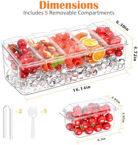 Condiment Tray, Chilled Condiment Server, Bar Accessories on Ice in 8 compartments in Clear, alternate view 3