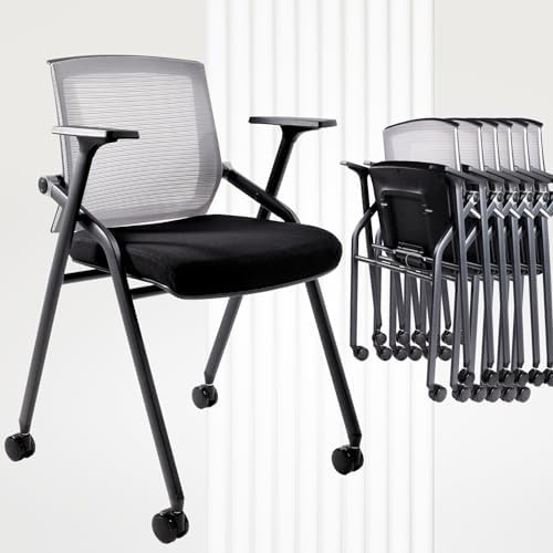 Conference Room Chairs, Folding Office Desk Chair with Lumbar Support and Sliding Armrest, Office Guest Chairs &