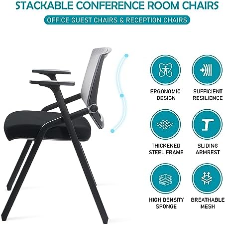 Conference Room Chairs, Folding Office Desk Chair with Lumbar Support and Sliding Armrest, Office Guest Chairs &, alternate