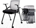 Conference Room Chairs, Folding Office Desk Chair with Lumbar Support and Sliding Armrest with Casters