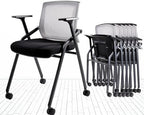 Conference Room Chairs, Folding Office Desk Chair with Lumbar Support and Sliding Armrest with Casters