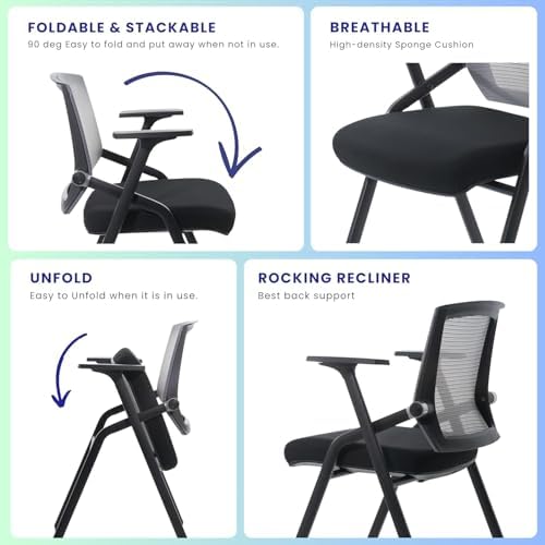 Conference Room Chairs, Folding Office Desk Chair with Lumbar Support and Sliding Armrest with Casters, alternate view 4